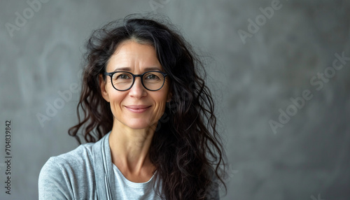 Smiling 45 year old teacher, woman headshot portrait photo