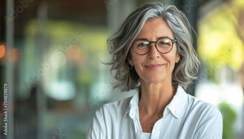 Smiling 45 year old teacher, woman headshot portrait