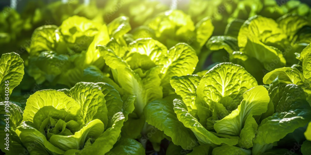 Close up of lettuce grown in greenhouse with drip irrigation hose system. Close up of lettuce grown in greenhouse with drip irrigation hose system.