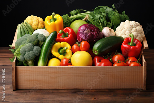 Fresh Organic Vegetarian Salad with Assorted Raw Vegetables on a Wooden Background