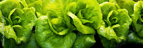 Close up of lettuce grown in greenhouse with drip irrigation hose system. photo