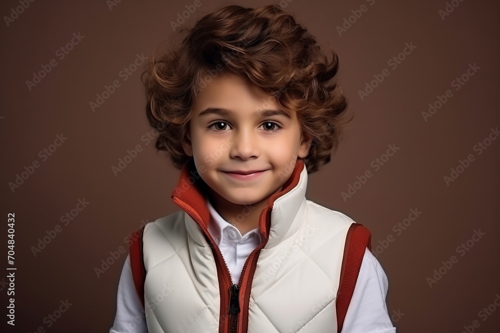 Portrait of a cute little boy with curly hair in a white jacket Portrait of a cute little boy with curly hair in a white jacket