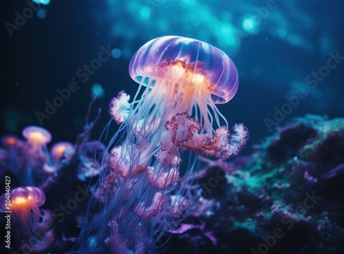 Beautiful jellyfish in the aquarium. Underwater world. Marine life.