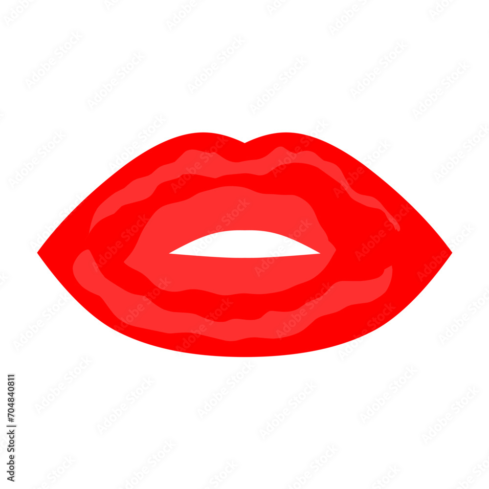Vector female red lips. Sexy and bold lips on white background. Great lip sign for kiss and love logo.