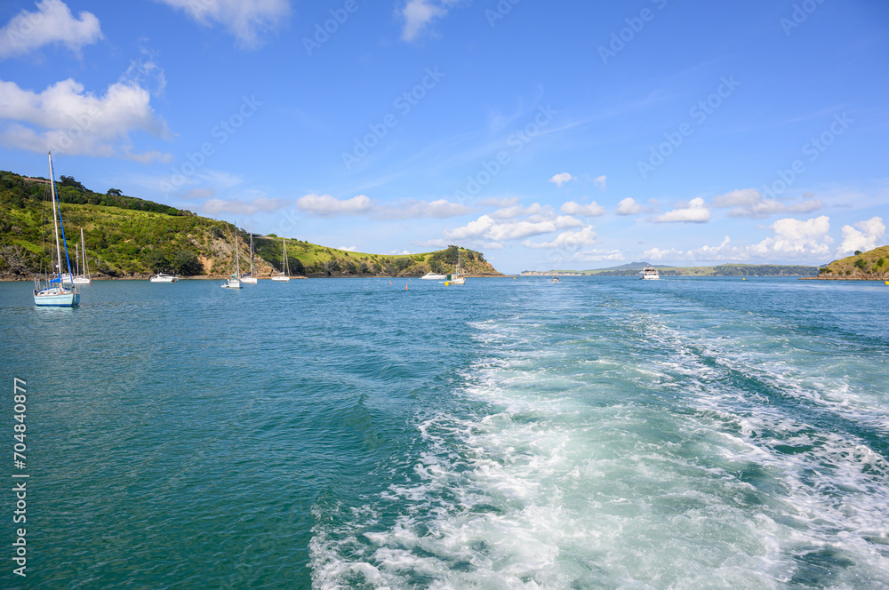 Views of the Hauraki Gulf from Matiatia ferry terminal. Waiheke Island. New Zealand.