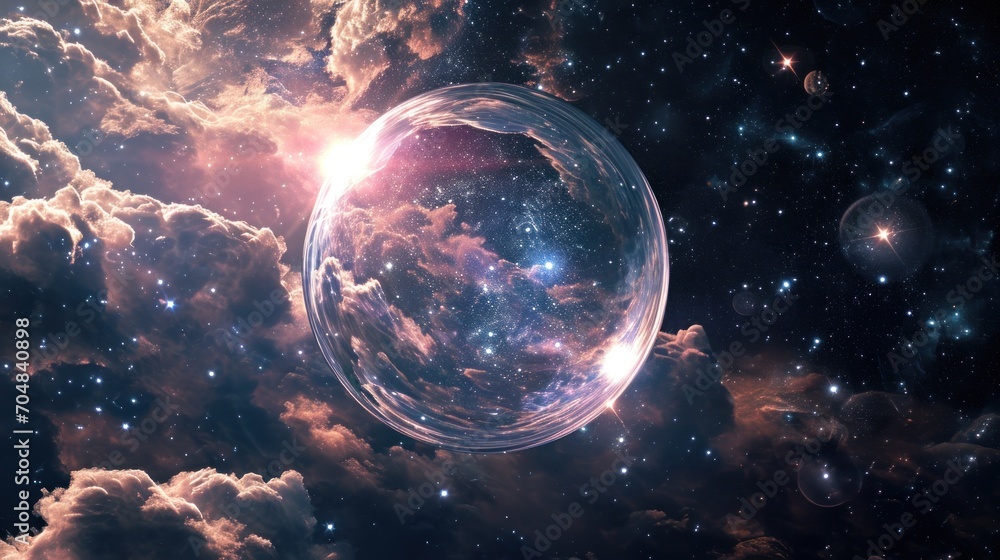 a large bubble floating in the middle of a space filled with stars and ...