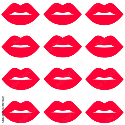 Bright red lips. Lips pattern on white background. Fashion trendy background. For design  prints  textiles  fabrics  wallpapers  wrapping and love logos. Vector illustration