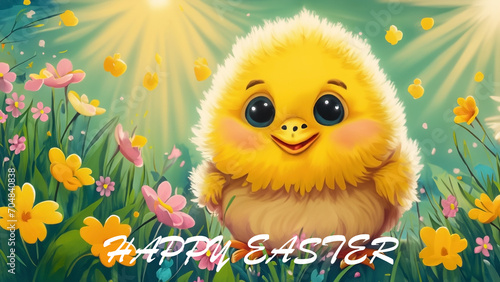 4K Easter postcard with Easter chick and happy Easter wishes