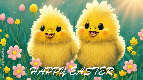 4K Easter postcard with Easter chick and happy Easter wishes