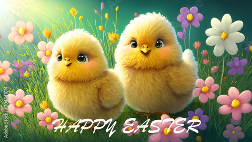 4K Easter postcard with Easter chick and happy Easter wishes