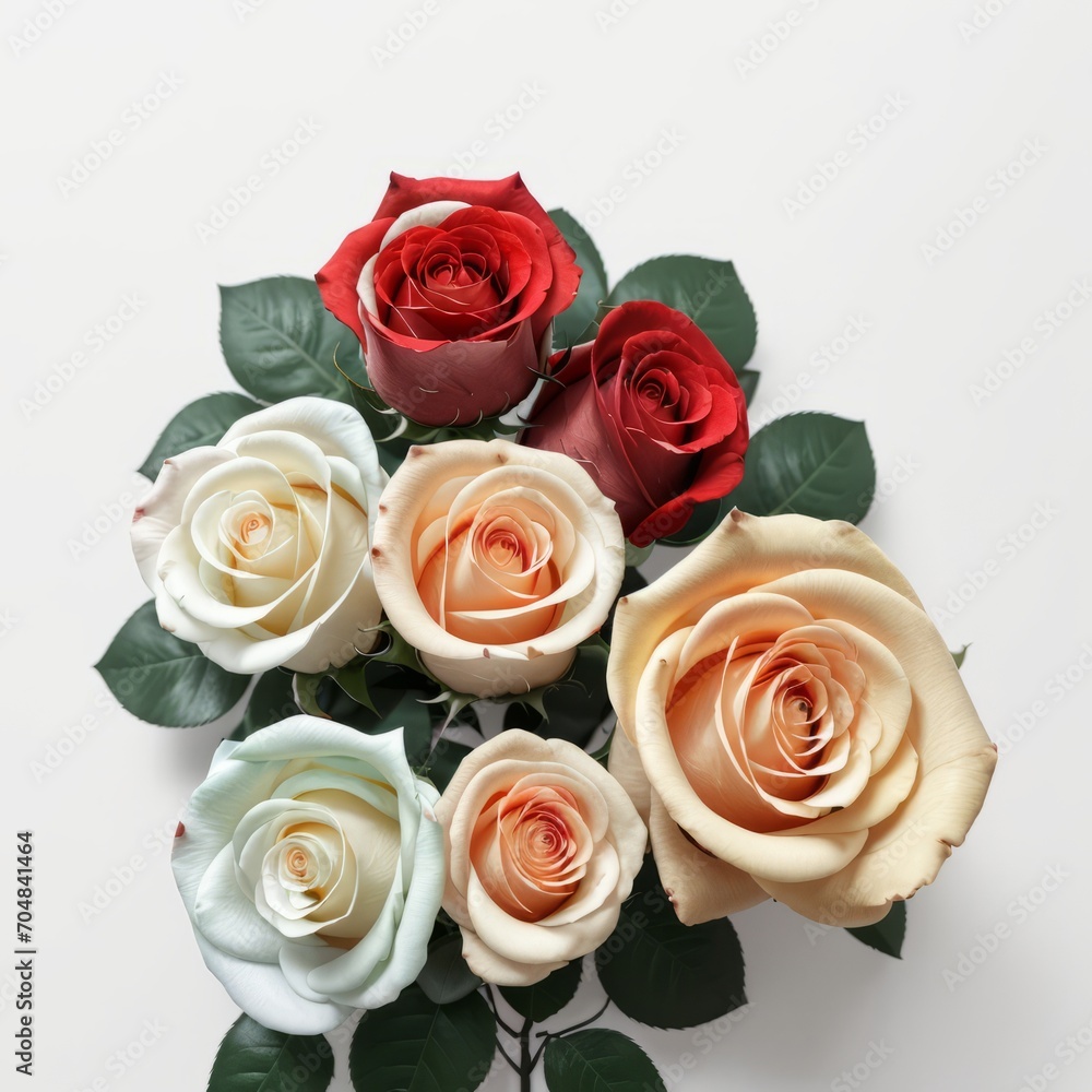 Beautiful rose bouquets that are popular on the festival of love. on a white background