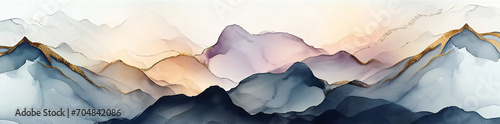 Abstract watercolor colorful illustration of mountain hills on white background. photo