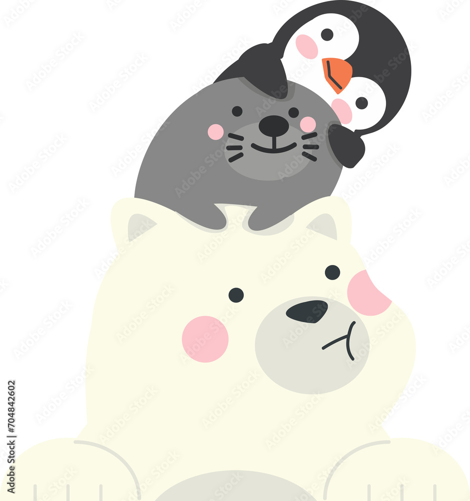 Fototapeta premium Stack of Polar bear with sea lion and penguin