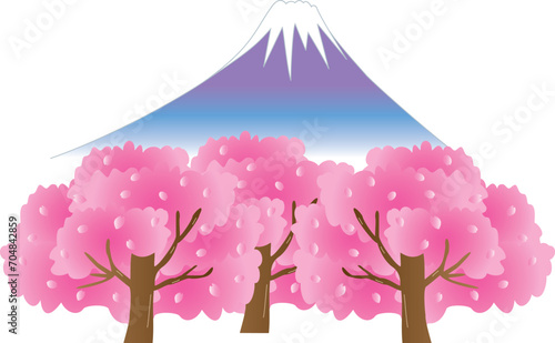 満開の桜と富士山
