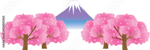 満開の桜と富士山
