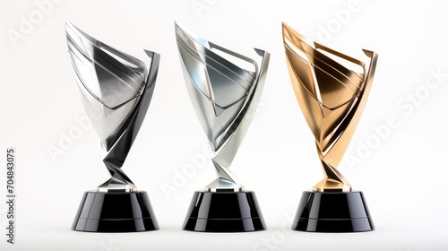 Three different kind of golden trophies. isolated on a white background