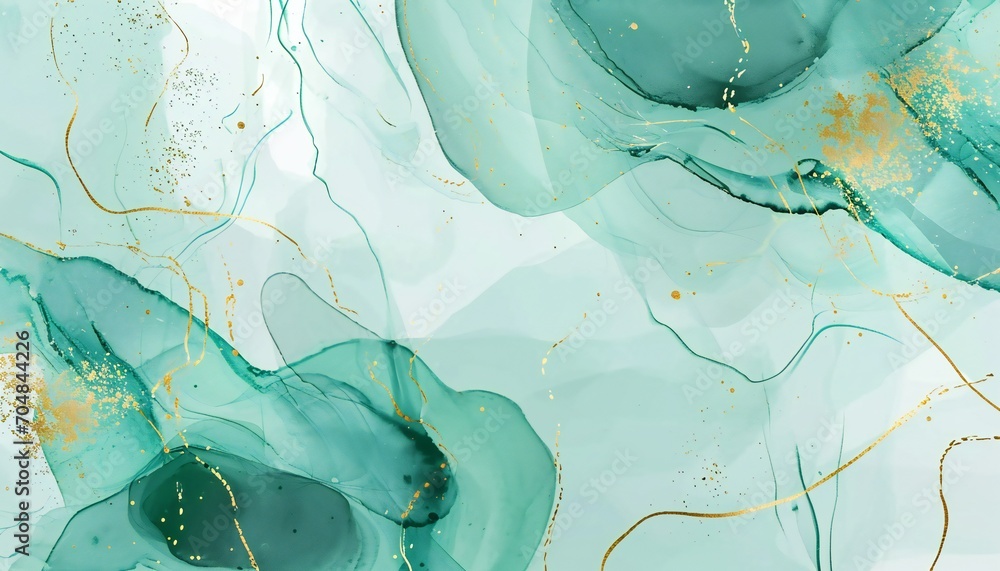 Marble green background with gold wave pattern. Malachite Green Marble Slab with Gold Shiny Veins - obrazy, fototapety, plakaty 