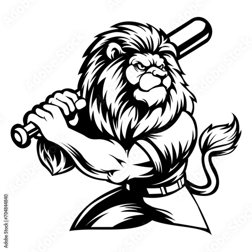 Angry Lion. Baseball team logo. Lion mascot, emblem of a lion on a white background. Lion vector illustration. Black-and-white version