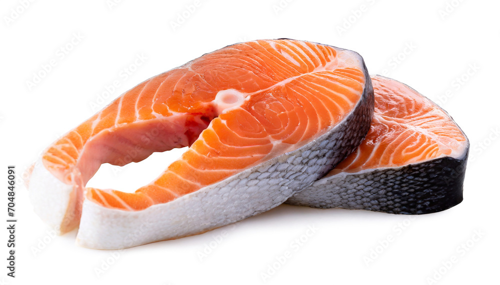 Two raw salmon steak isolated on white background Two raw salmon steak isolated on white background