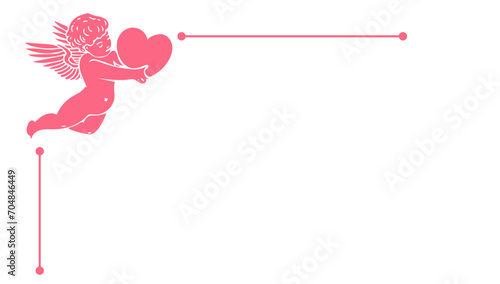 cupid loves angel background card banner frame card for valentine and wedding, pink heart love Paper cut decorations for Valentine's day border or frame design