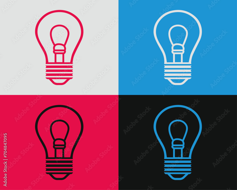 Color line Light bulb with concept of idea icon isolated on color background. Energy and idea symbol. Inspiration concept. Vintage style drawing Color line Light bulb with concept of idea icon isolated on color background. Energy and idea symbol. Inspiration concept. Vintage style drawing