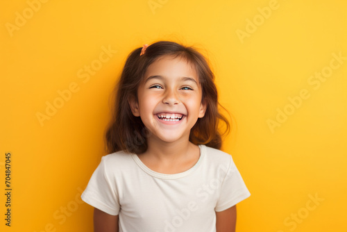 Caucasian smiling girl studio portrait, simple background. AI ge
