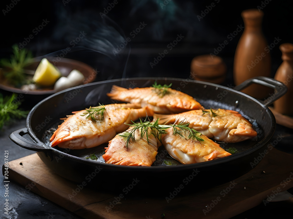 grilled fish with lemon and herbs ,grilled fish with lemon and vegetables ,grilled fish with vegetables  ,grilled fish  in a pan