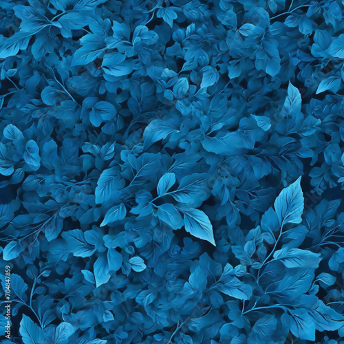 blue background with a pattern of leaves Generative AI © OhPaLo