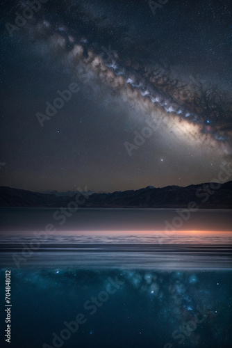 Beautiful shot of the Milky Way illuminating A lake making a mirror-like reflection
