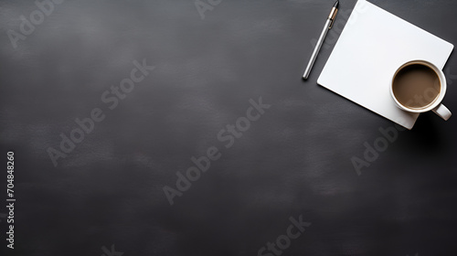 Free photo cup of coffee and notepads on a black background top view. ai generative