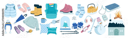 Set of winter illustration. Winter essentials illustration. Winter Illustration. 