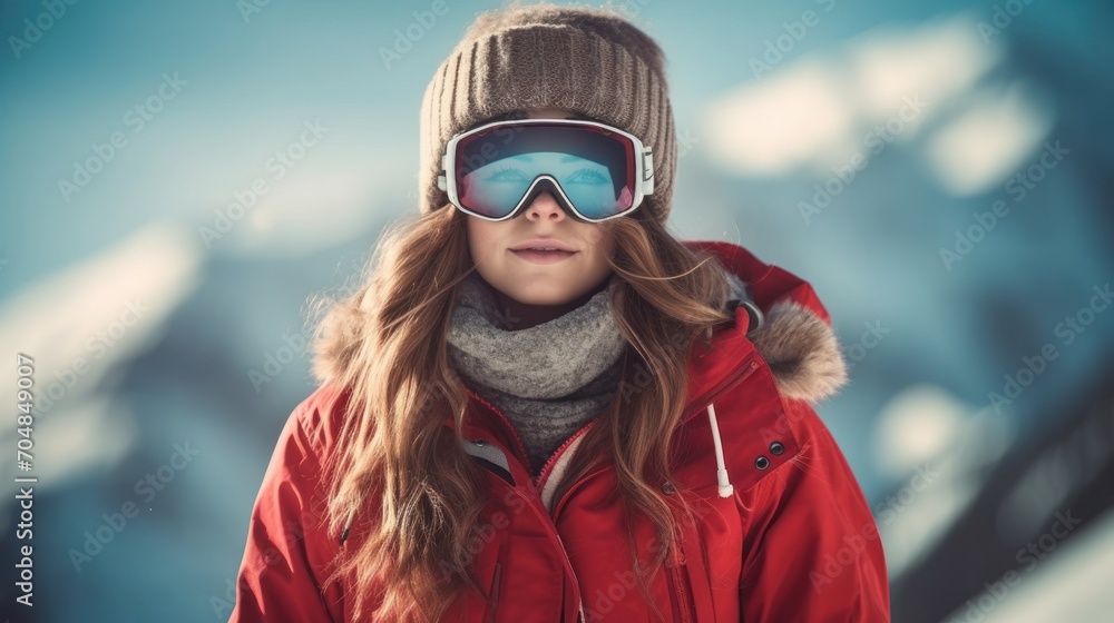 Beautiful woman at a mountain resort in winter, the concept of a healthy life, rest Beautiful woman at a mountain resort in winter, the concept of a healthy life, rest