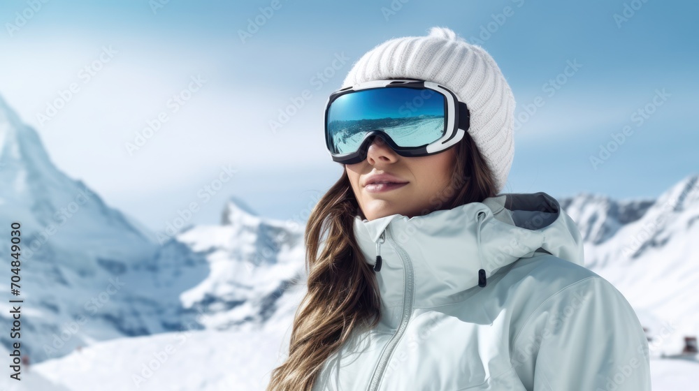 Beautiful woman at a mountain resort in winter, the concept of a healthy life, rest