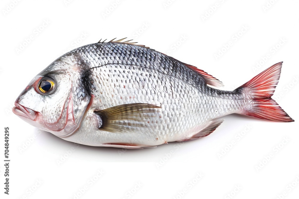 Sea bream or dorada fish with lemon isolated on white background Sea bream or dorada fish with lemon isolated on white background