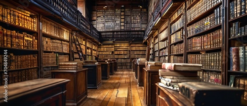 Beautiful library architecture with giant bookshelves. old books on a wooden shelf