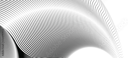 A dynamic particle waves within a halftone gradient create a fluid dot curve set on a transparent background for technology, sound, music. Dots and lines halftone illustration. photo