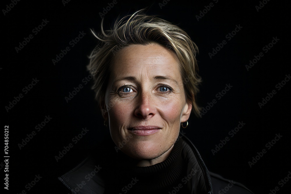 Portrait of a beautiful middle-aged woman on a black background Portrait of a beautiful middle-aged woman on a black background