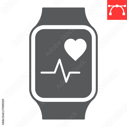 Fitness watch glyph icon, sport and gadget, fitness tracker vector icon, vector graphics, editable stroke solid sign, eps 10.