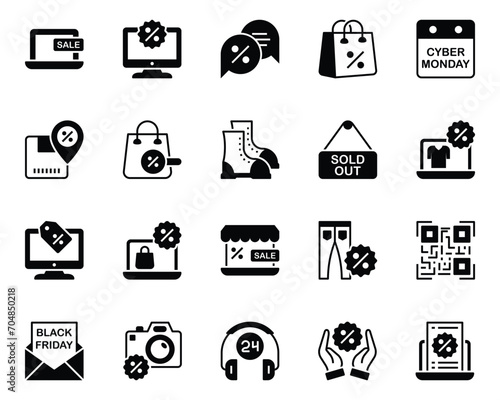 Glyph icons set for Black Friday.