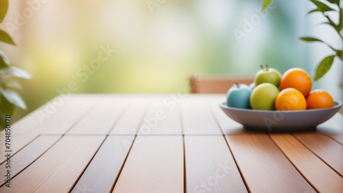 Wooden table with blurred background