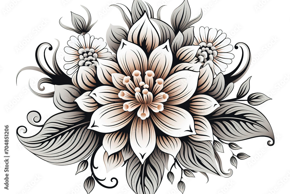 An illustration of a black and white or coloring mandala. Cosmic flower of life. The idea for a tattoo isolated on PNG Background. Generative Ai. An illustration of a black and white or coloring mandala. Cosmic flower of life. The idea for a tattoo isolated on PNG Background. Generative Ai.