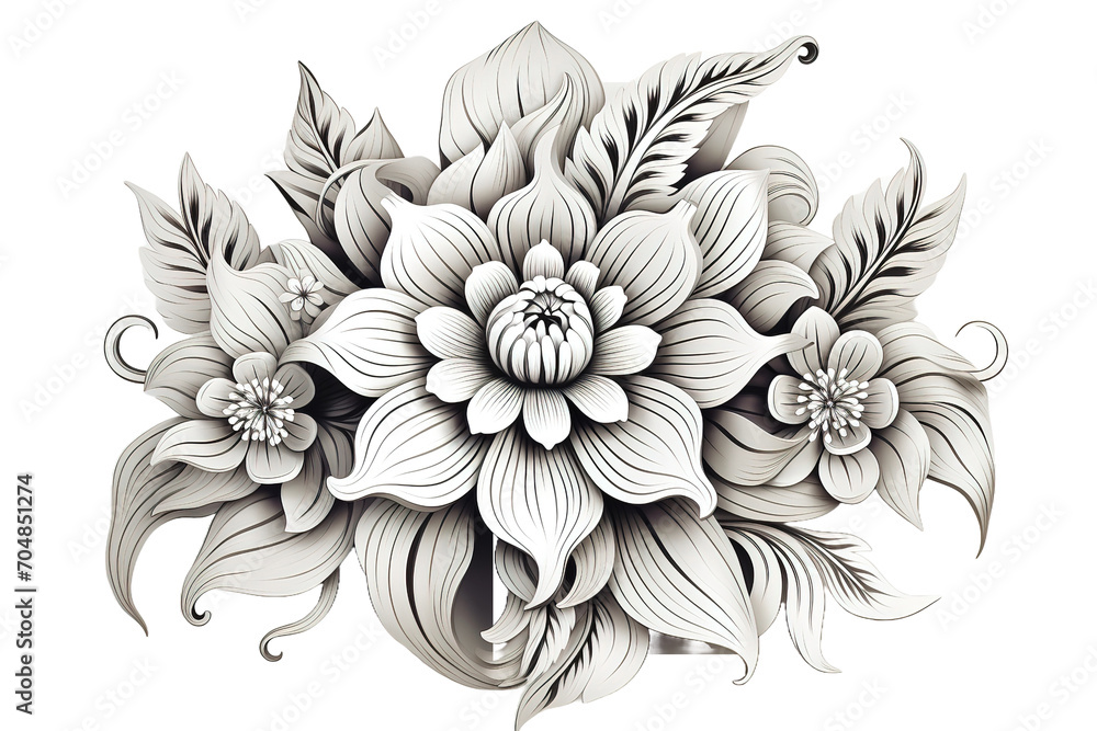 An illustration of a black and white or coloring mandala. Cosmic flower of life. The idea for a tattoo isolated on PNG Background. Generative Ai. An illustration of a black and white or coloring mandala. Cosmic flower of life. The idea for a tattoo isolated on PNG Background. Generative Ai.