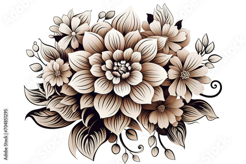 An illustration of a black and white or coloring mandala. Cosmic flower of life. The idea for a tattoo isolated on PNG Background. Generative Ai.