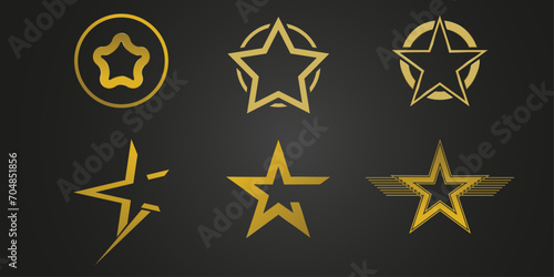 Groups of stars Logo, set of gold stars, Star with 6 corners logo, premium stars logo on Dark background, vector illustration