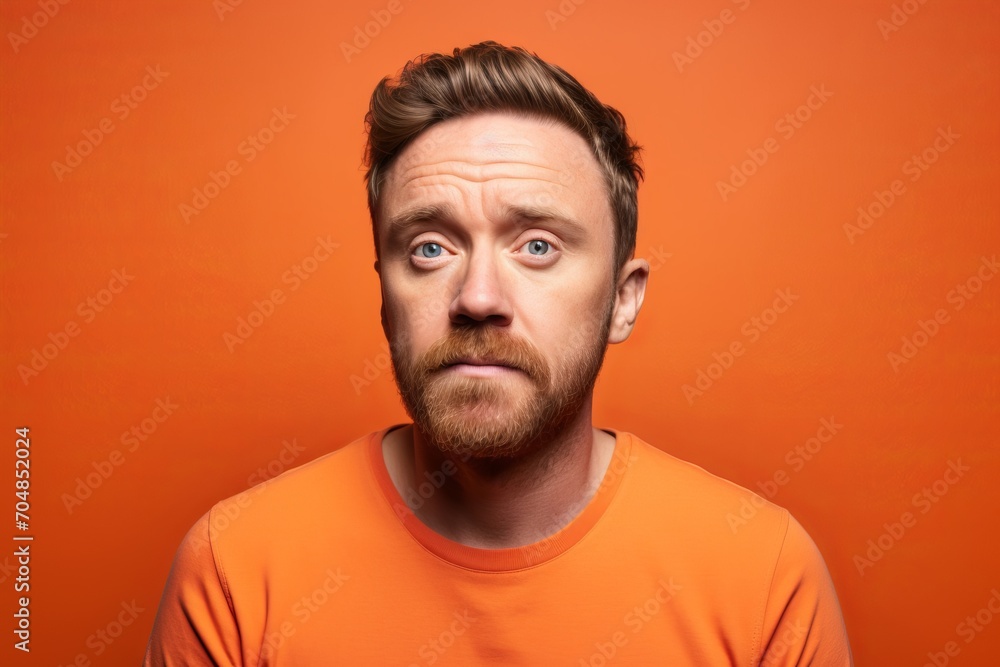 Portrait of a young man with shocked facial expression on orange background Portrait of a young man with shocked facial expression on orange background