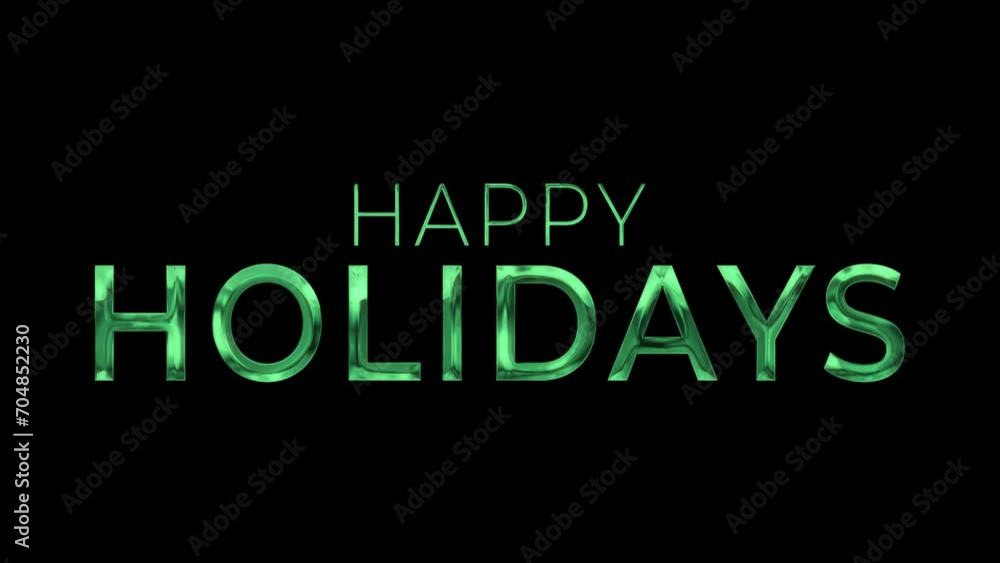 Happy holidays text with cinematic pop up animation in green sparkling color and black background. Suitable for holiday-themed designs, greeting cards, and festive marketing materials. Happy holidays text with cinematic pop up animation in green sparkling color and black background. Suitable for holiday-themed designs, greeting cards, and festive marketing materials.