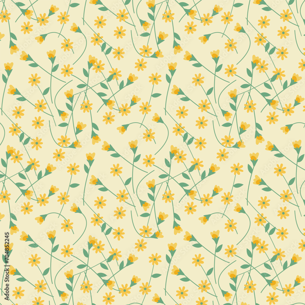 Pretty yellow flowers seamless background. Floral seamless pattern. Pretty yellow flowers seamless background. Floral seamless pattern.