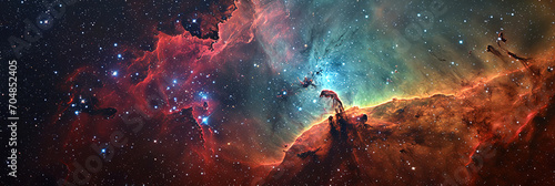 A Wallpaper of vast and radiant nebula in the Space. Universe