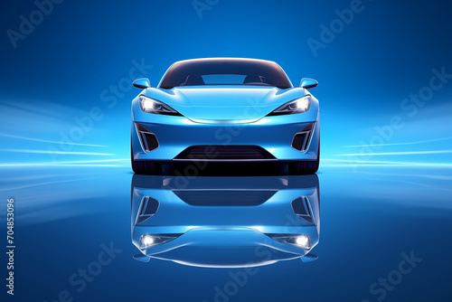 The futuristic a blue sports car on a blue background