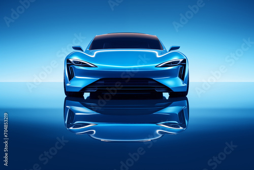 The futuristic a blue sports car on a blue background